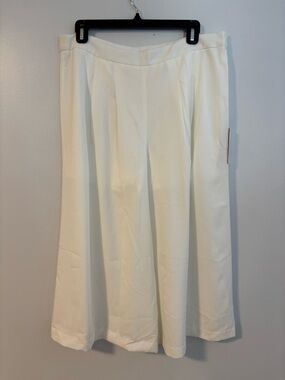 Justfab CHIC CULOTTE White Wide Leg Pleated Trousers Crop Pants Size Large